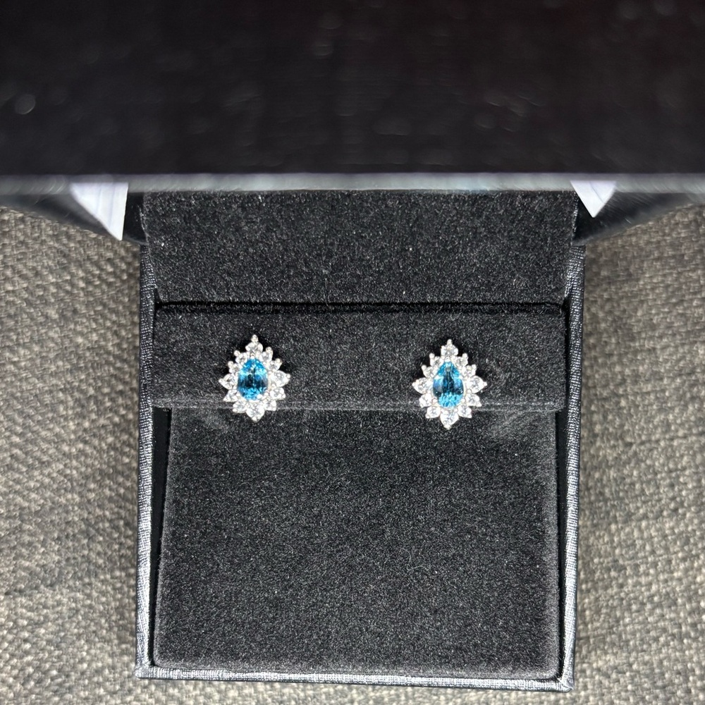 BRAND NEW- KAY Jewelers Blue Topaz and White lab- created Sapphire earrings